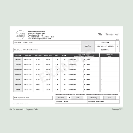 Agency staff timesheet template PDF example download