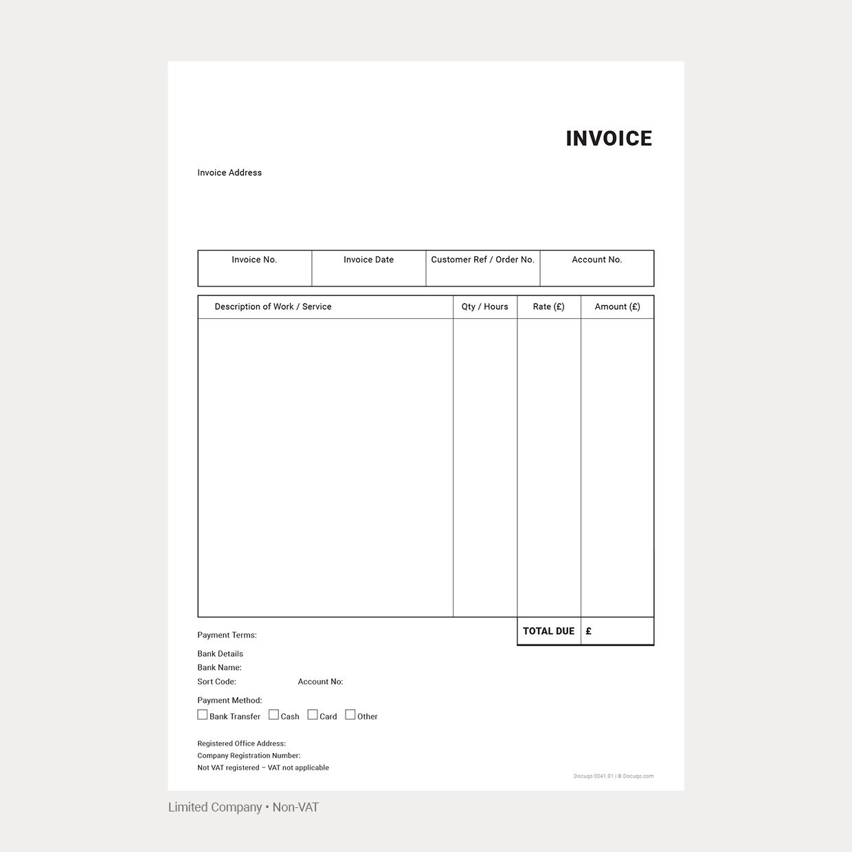 General Business Invoice Template Complete UK Pack – VAT & Non-VAT A4 Fillable PDFs for Ltd, Partnership & Sole Trader (Docuqo 0042)