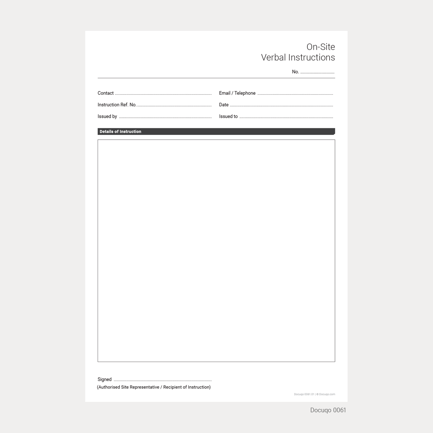 Site Instruction Form – Editable A4 PDF Template (Docuqo 0061)
