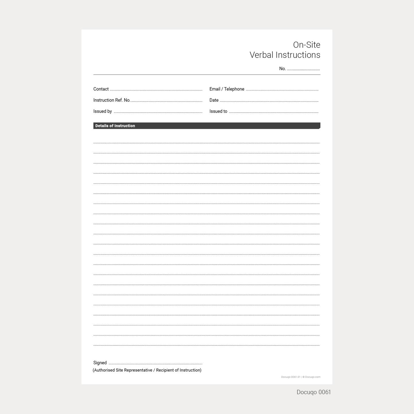 Site Instruction Form – Editable A4 PDF Template (Docuqo 0061)