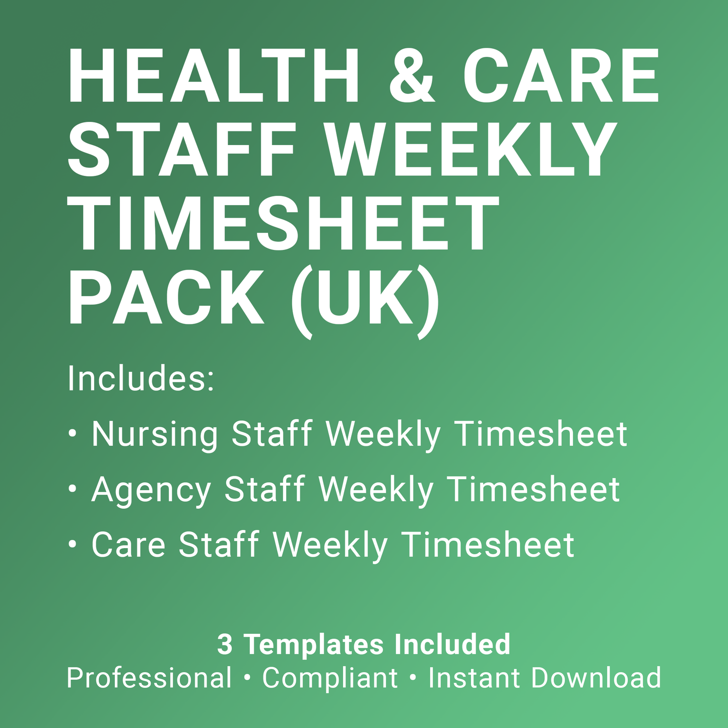 Health & Care Staff Weekly Timesheet Pack (UK, A4 Fillable PDFs) – Nursing, Agency & Care Templates (Docuqo 0094)