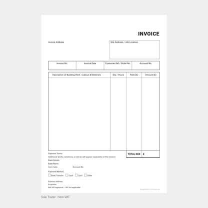 Builder Invoice Complete Pack UK – VAT & Non-VAT A4 Fillable PDFs for Limited Company, Partnership & Sole Trader (Docuqo 0055)