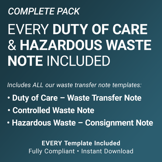 Complete Waste Transfer Note Pack UK – Duty of Care, Controlled & Hazardous Waste A4 Fillable PDFs (Docuqo 0082)