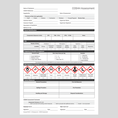 COSHH Assessment Template (UK, A4 Fillable PDF) – Docuqo 0104