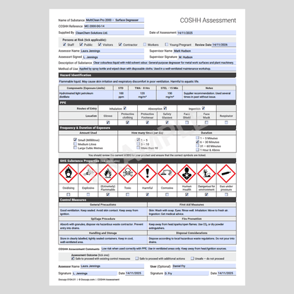 COSHH Assessment Template (UK, A4 Fillable PDF) – Docuqo 0104