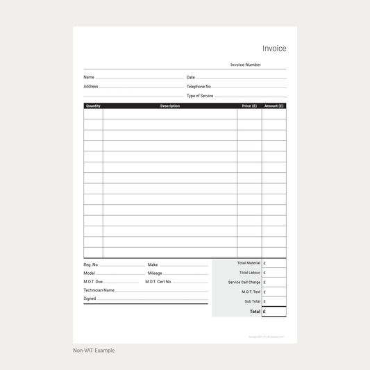 Car Garage Service & MOT Invoice Template – A4 UK Fillable PDF (VAT & Non-VAT) (Docuqo 0021)