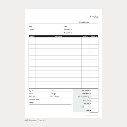 Car Garage Service & MOT Invoice Template – A4 UK Fillable PDF (VAT & Non-VAT) (Docuqo 0021)