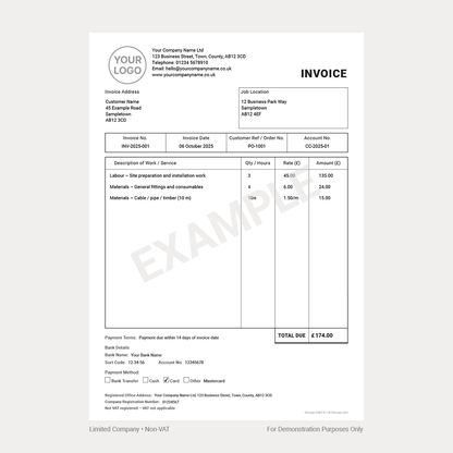 Example Contractor Non-VAT Invoice Template – Limited Company (Docuqo 0080)