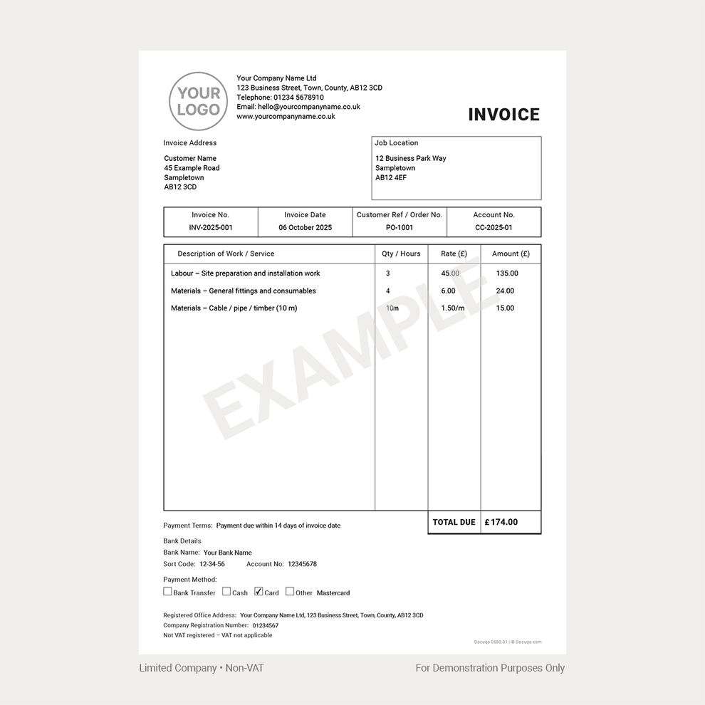 Contractor Non-VAT Invoice Template (UK, A4 Fillable PDF) – HMRC ...
