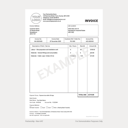 Example Contractor Non-VAT Invoice Template – Partnership (Docuqo 0080) PDF Downlaod