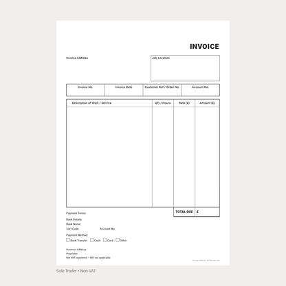Sole Trader Fillable Contractor Non-VAT Invoice Template –  (Docuqo 0080)