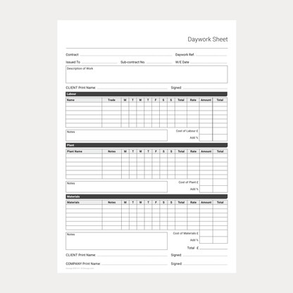 Blank Daywork Timesheet PDF template for printing and handwriting – Docuqo 0007