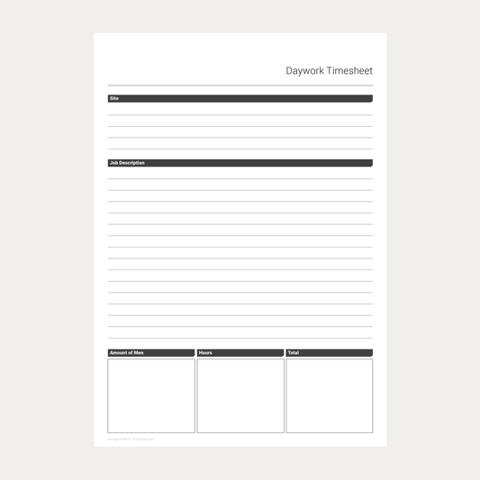 Daywork Timesheet Template – Fillable PDF A4 Download (Docuqo 0008)