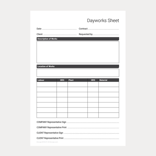 Blank Dayworks Sheet PDF template for printing and handwriting – Docuqo 0010