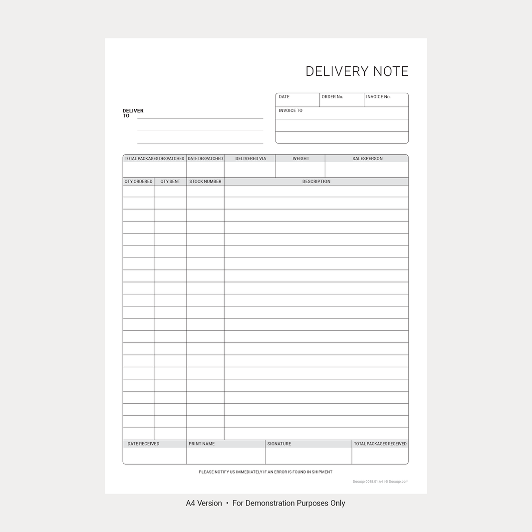 Delivery Notes – UK Delivery Template Forms (A4 Editable PDF) – Docuqo