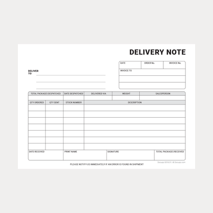 Blank Fillable A5 Delivery Note PDF form with editable fields – Docuqo 0018