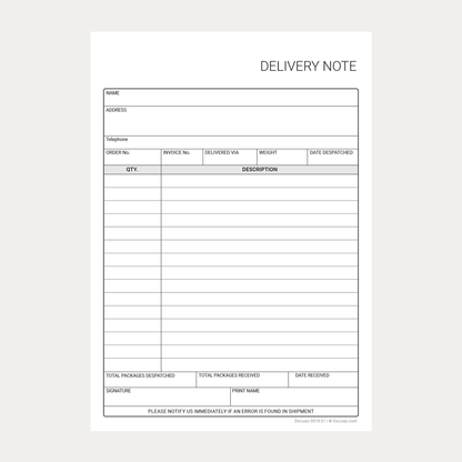 Blank Fillable A5 Delivery Note PDF form with editable fields – Docuqo 0019