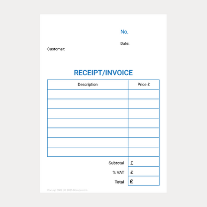 Receipt and Invoice Template UK – Blank Fillable PDF Form with £ currency