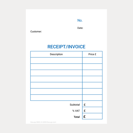 Receipt and Invoice Template UK – Blank Fillable PDF Form with £ currency