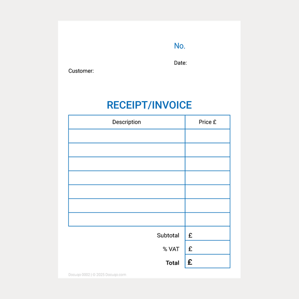 Receipt & Invoice Template – Fillable PDF (UK & Intl) – Docuqo