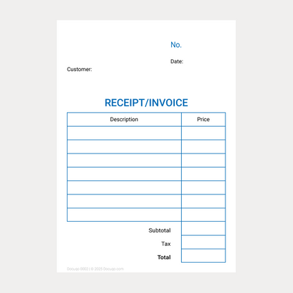 Receipt and Invoice Template International – Blank Fillable PDF Form without currency symbol