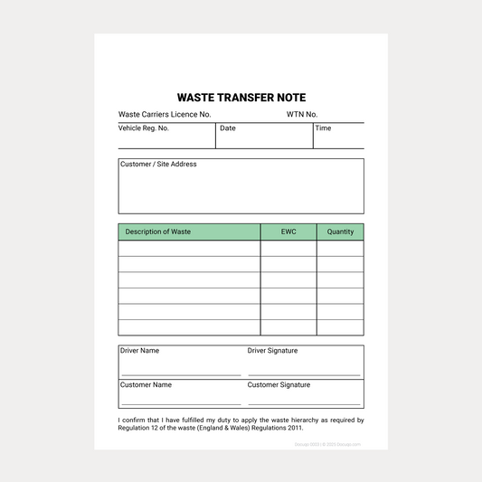 Waste Transfer Note Template – Example blank