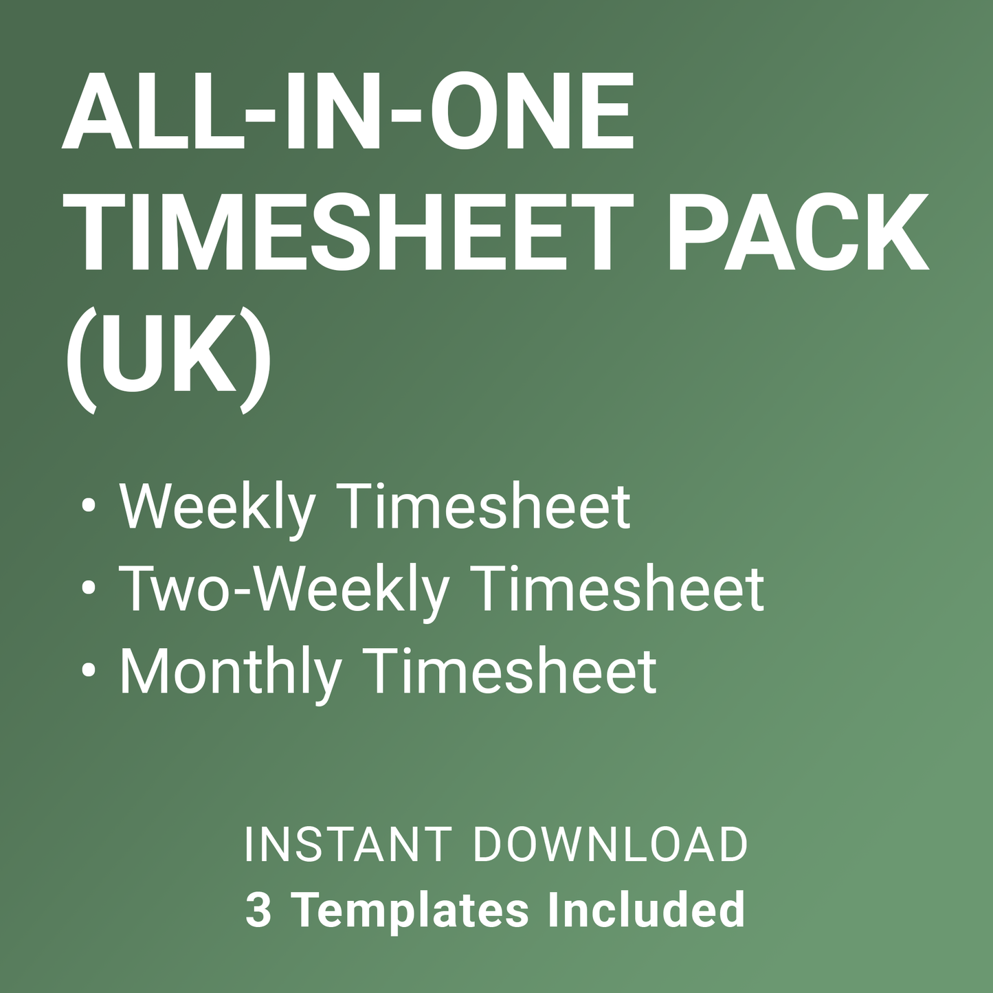 All-in-One Timesheet Pack (UK, A4 Fillable PDFs) – Weekly, Two-Weekly & Monthly Templates (Docuqo 0089)