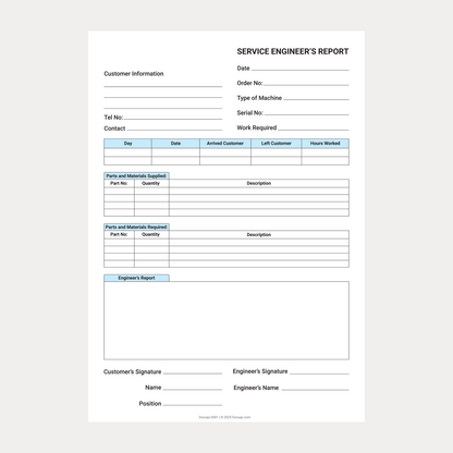 Service Inspection Report Form Service Engineer’s Report Template – Fillable PDF (A4) – Docuqo