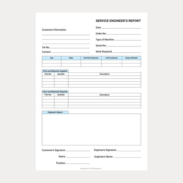 Service Engineer’s Report Template – Fillable PDF (A4) – Docuqo