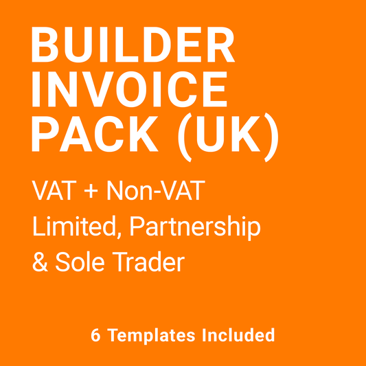 Builder Invoice Complete Pack UK – VAT & Non-VAT A4 Fillable PDFs for Limited Company, Partnership & Sole Trader (Docuqo 0055)