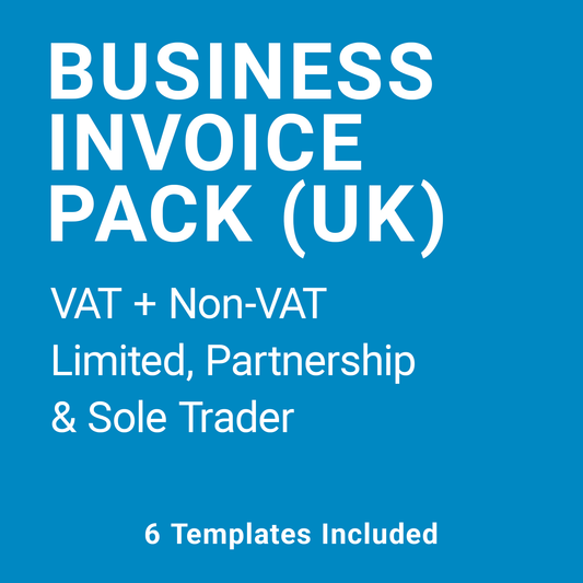 General Business Invoice Template Complete UK Pack – VAT & Non-VAT A4 Fillable PDFs for Ltd, Partnership & Sole Trader (Docuqo 0042)