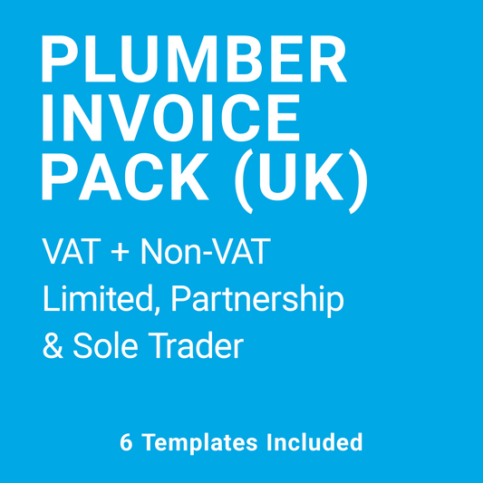 Plumber Invoice Template Complete Pack UK – VAT & Non-VAT A4 Fillable PDFs for Ltd, Partnership & Sole Trader (Docuqo 0049)