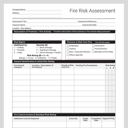 Fire Risk Meter Without Writing Fire Risk Assessment Template UK | Editable PDF | Docuqo 0107