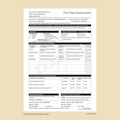 Fire Risk Assessment Template (UK, A4 Fillable PDF) – Docuqo 0107