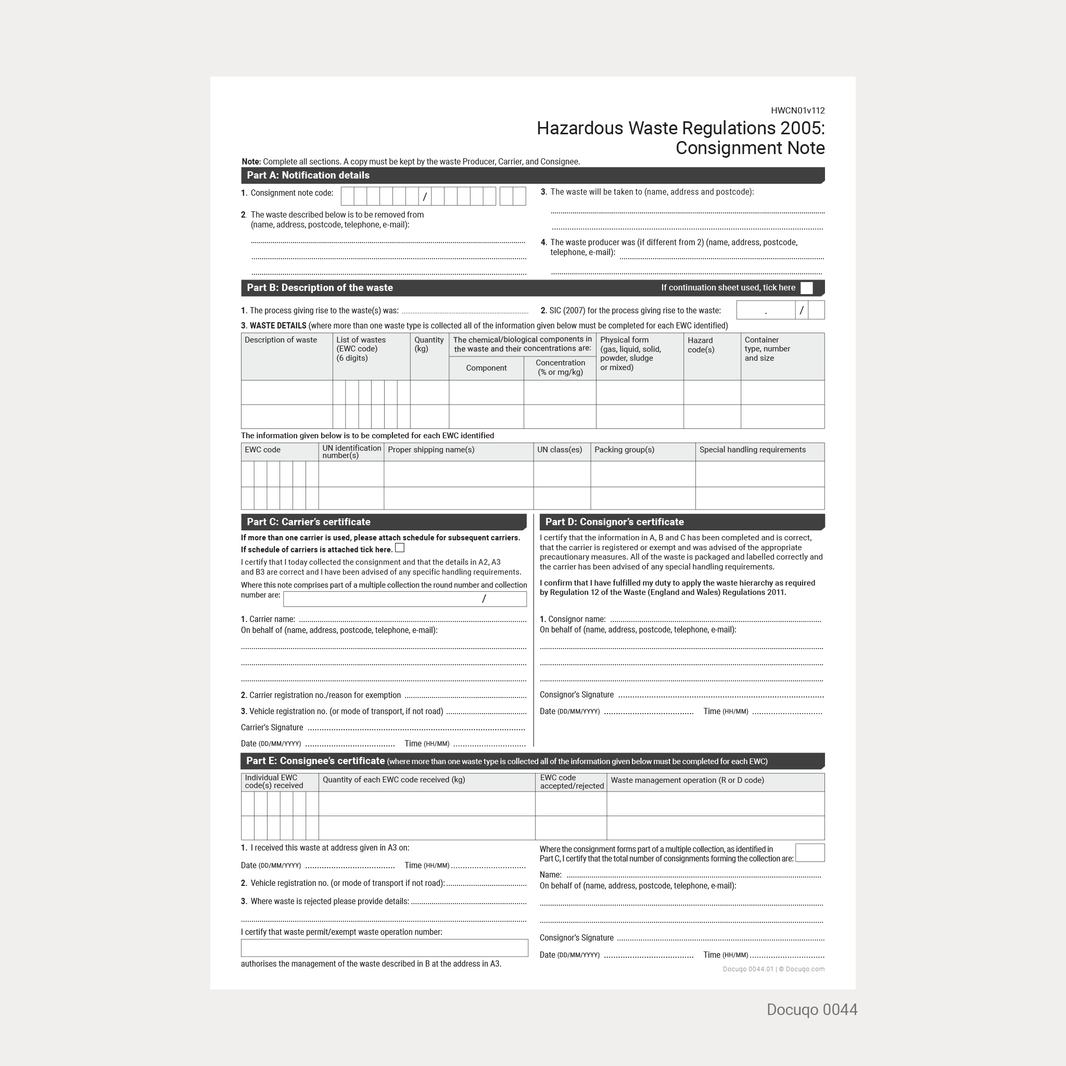 Consignment Transfer Note UK Waste Transfer Note Templates – Duty of Care & Controlled Forms – Docuqo