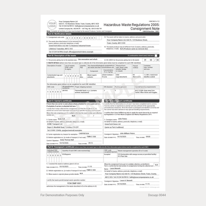 Complete Waste Transfer Note Pack UK – Duty of Care, Controlled & Hazardous Waste A4 Fillable PDFs (Docuqo 0082)