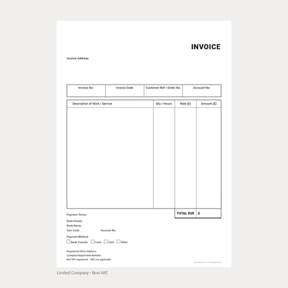 General Business Non-VAT Invoice Template Pack UK – A4 Fillable PDFs for Limited Company, Partnership & Sole Trader (Docuqo 0041)