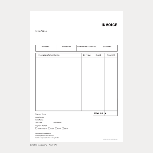 General Business Non-VAT Invoice Template Pack UK – A4 Fillable PDFs for Limited Company, Partnership & Sole Trader (Docuqo 0041)