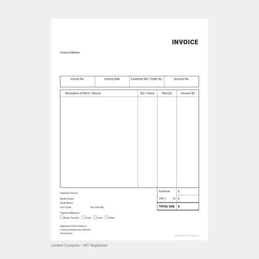 General Business VAT Invoice Template Pack UK – A4 Fillable PDFs for Limited Company