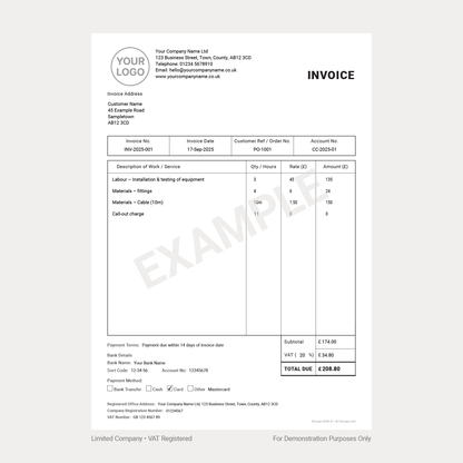 Example of Fillable PDF VAT invoice templates for VAT Registered Limited Company – Docuqo 0040
