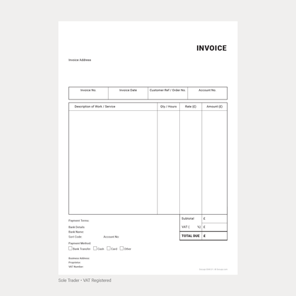 General Business VAT Invoice Template Pack UK – A4 Fillable PDFs for Sole Trader