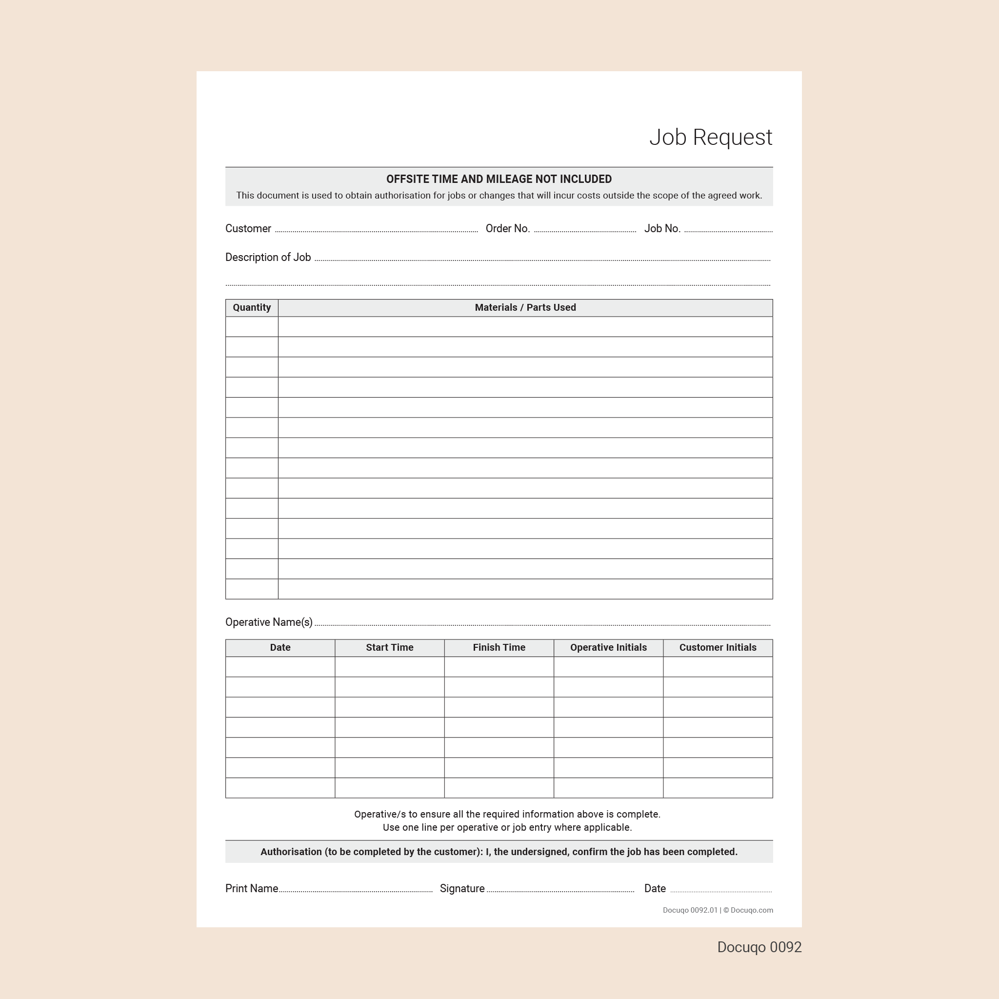 Job Request Form (UK, A4 Fillable PDF) – General Work Authorisation ...