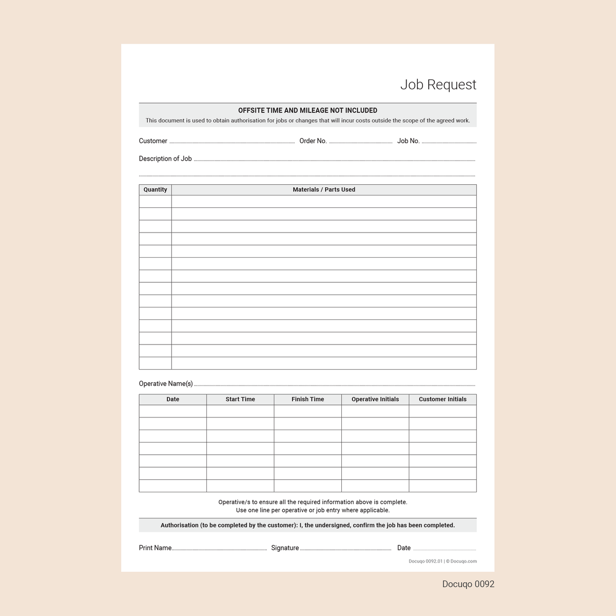 Work Request Form Download Job Request Form (UK, A4 Fillable PDF) – General Work Authorisation ...