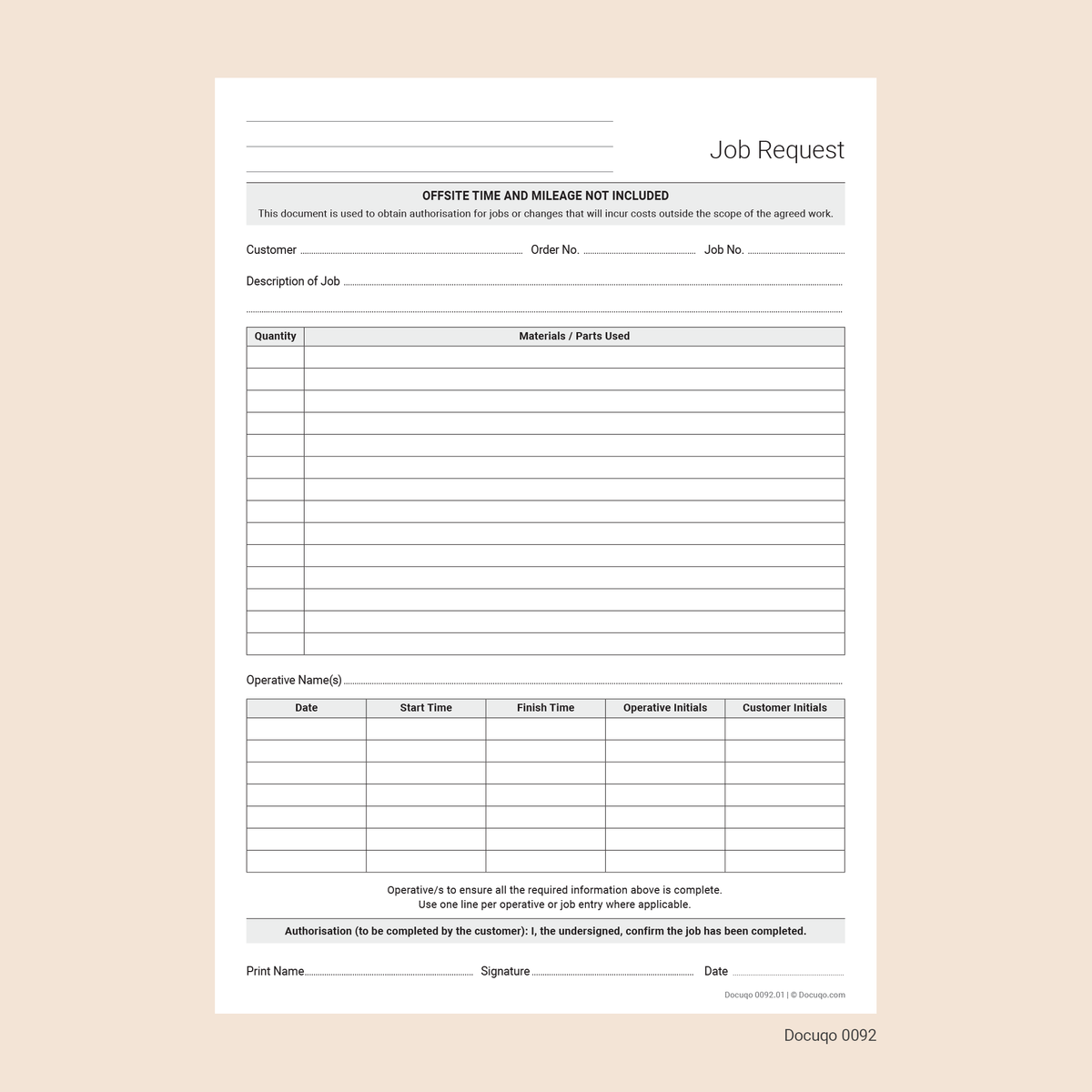 A Rep Work Request Form Job Request Form (UK, A4 Fillable PDF) – General Work Authorisation ...