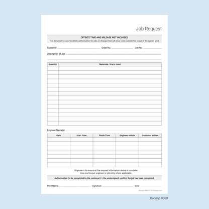 Engineer Job Request form PDF Template