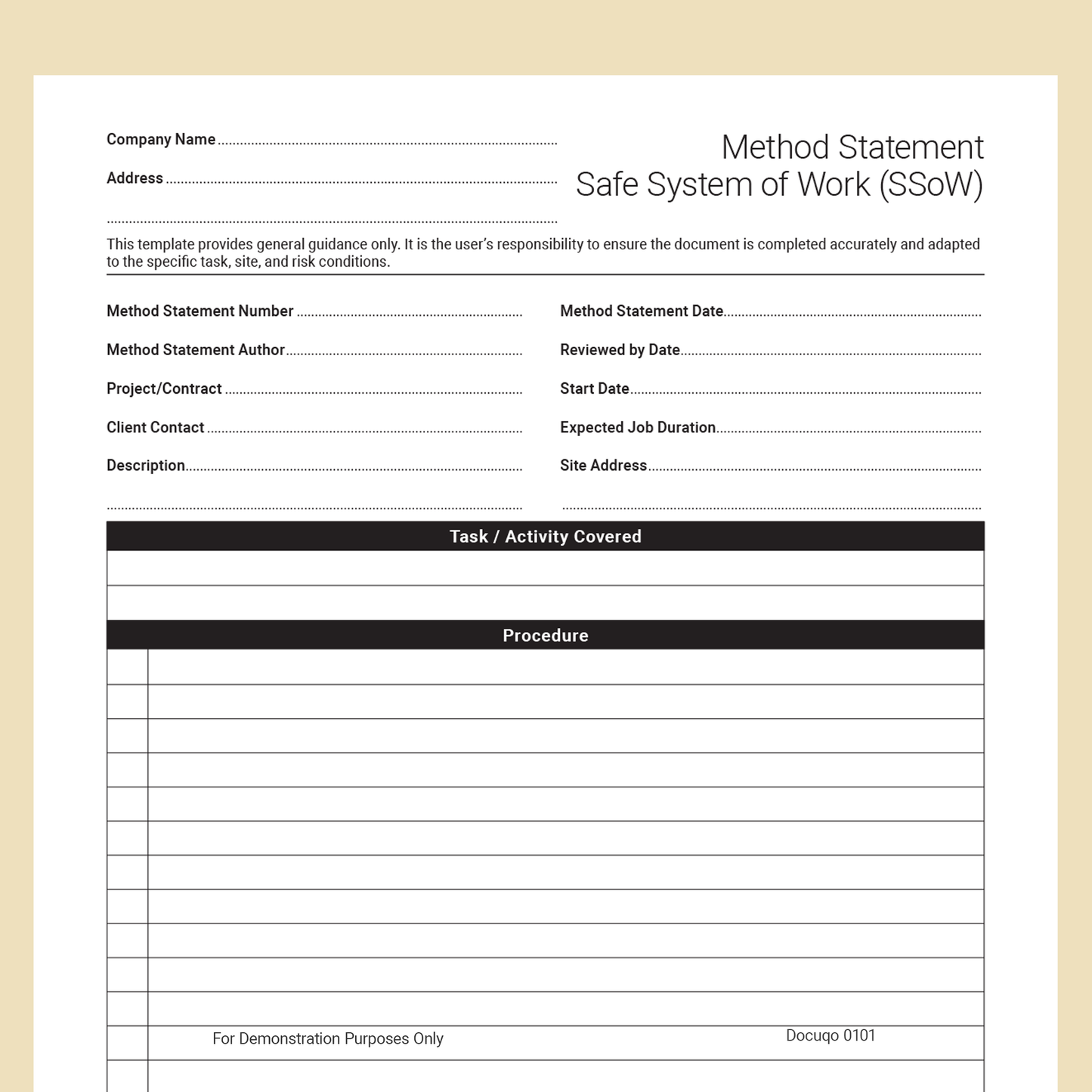 Method Statement Main Template | PDF Download