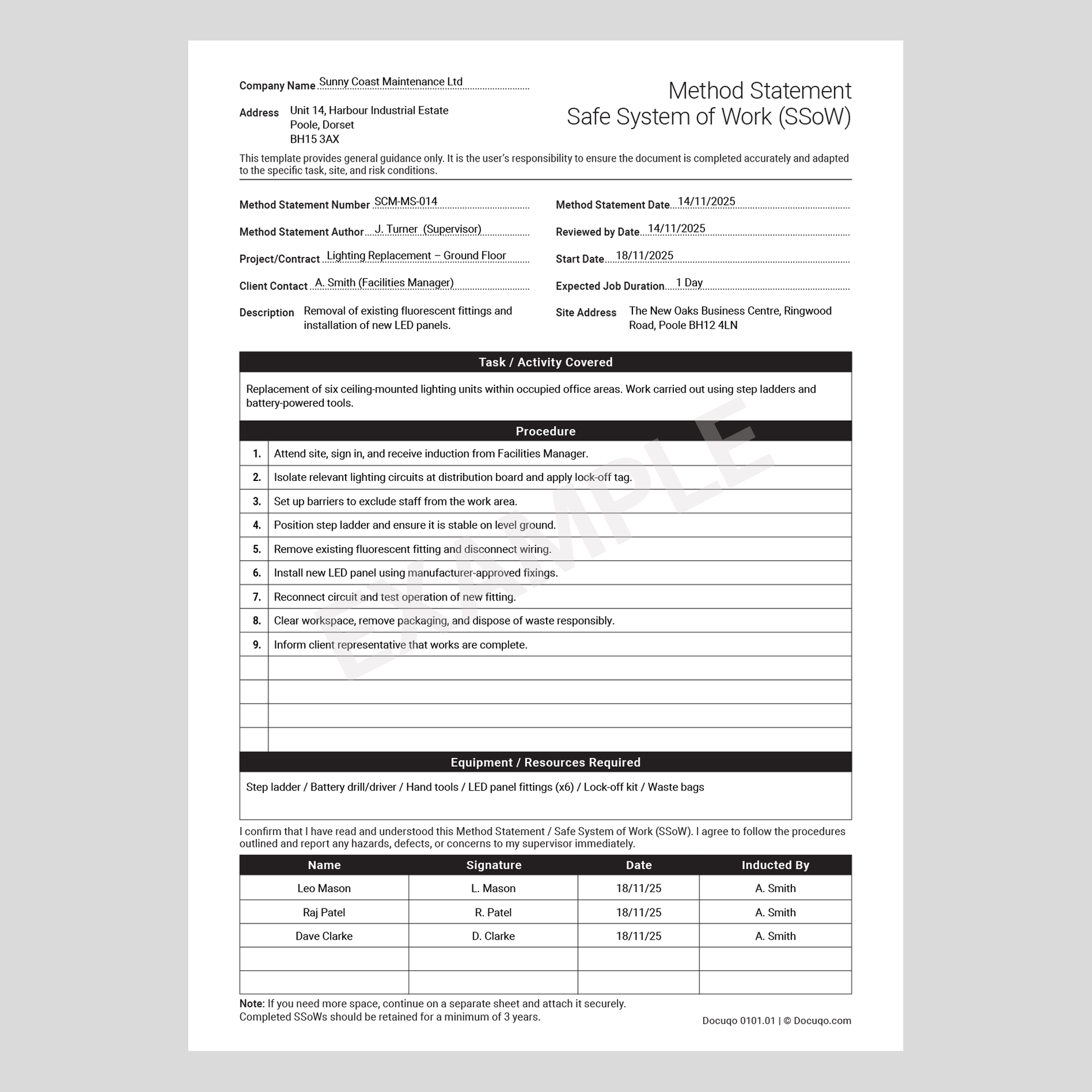Method Statement Template (UK, A4 PDF) – Instant Download | Docuqo 0101