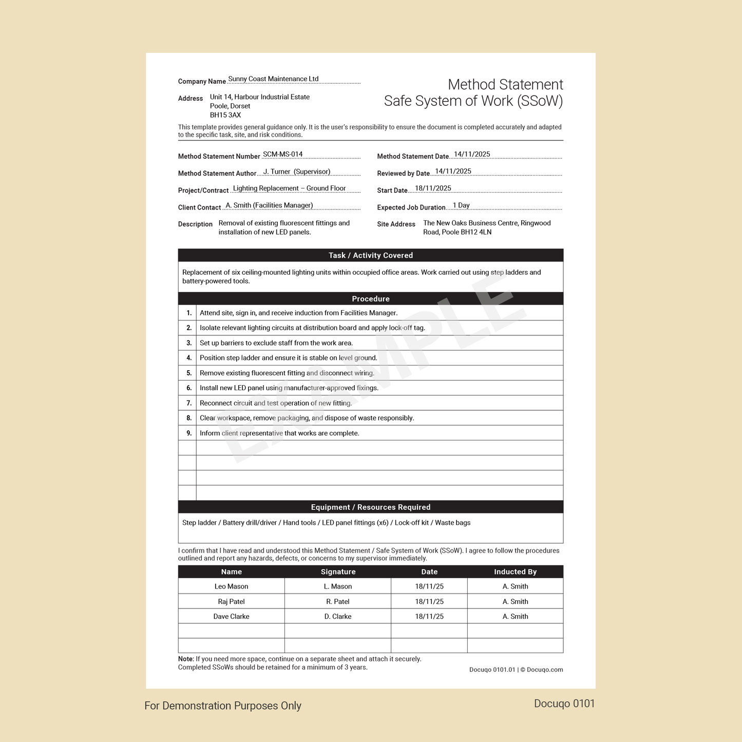 Method Statement Example Template | PDF Download
