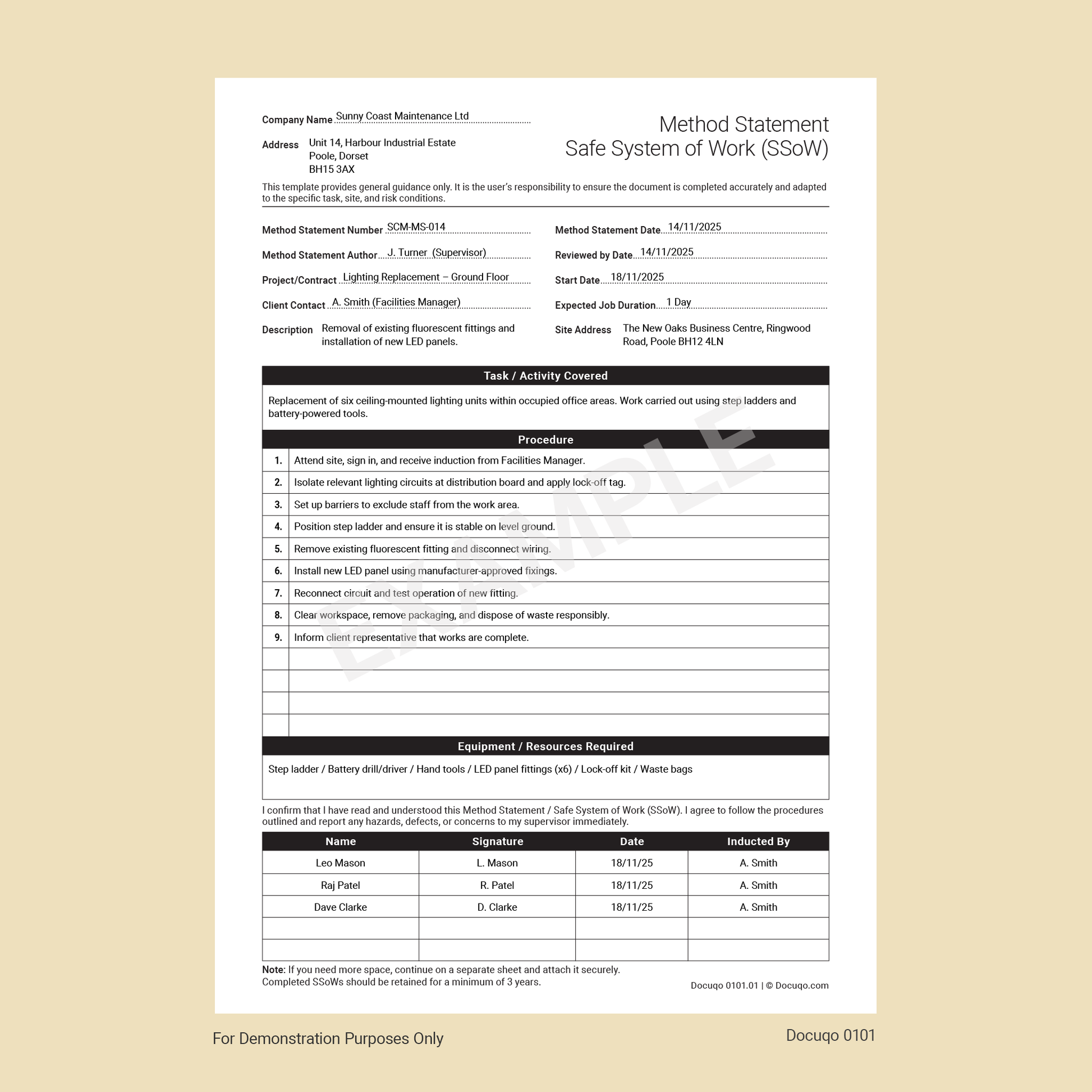 Method Statement Example Template | PDF Download