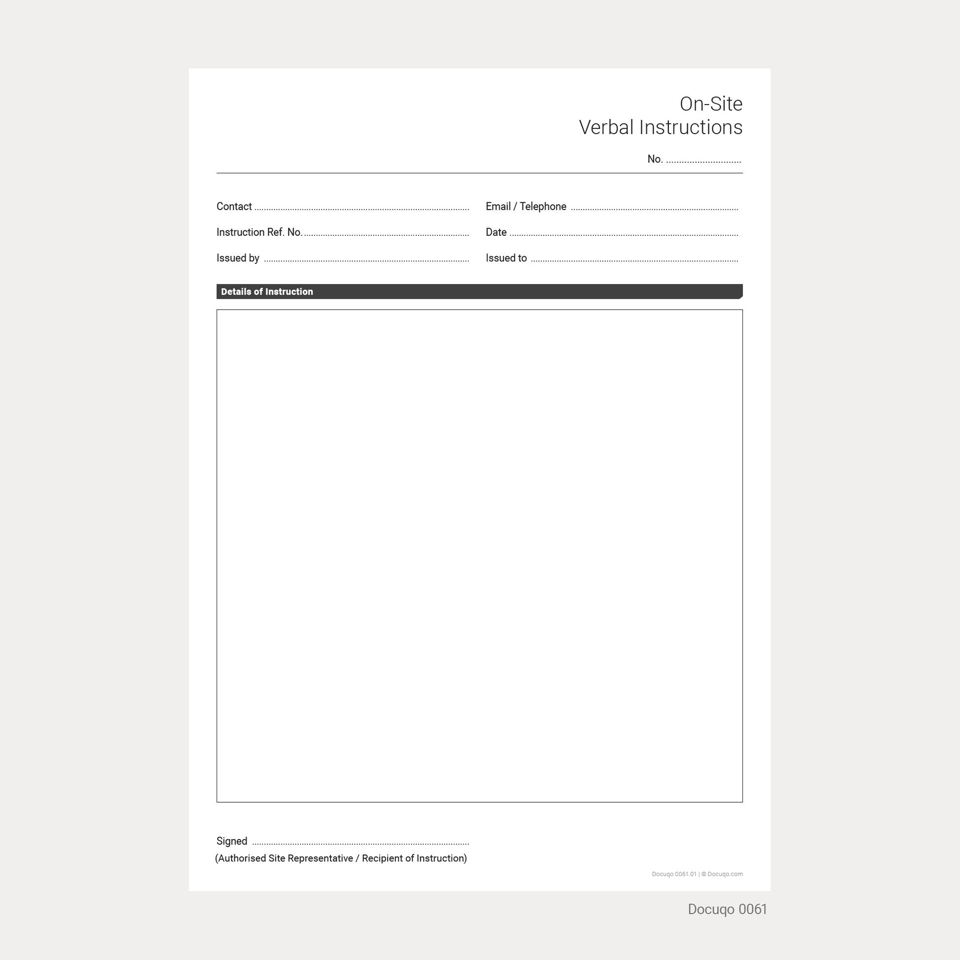 Site Instruction Template (UK) – Editable PDF | Construction Form – Docuqo